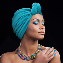 Carica l'immagine nel visualizzatore di Gallery, DRESHOW 5 Pezzi Donne Africana Turbante Sciarpa Avvolge Testa Boho Turbante Elastico Annodato Berretto Pre-annodato Berretto Chemio Cappello 4 Pack Knotted: Solid Color A