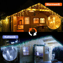 Carica l&#39;immagine nel visualizzatore di Gallery, Cascata di Luci ECOWHO 440 LED Tenda Luminosa Bianco Caldo e Bianco Freddo,12x0,8m Luci di Natale 9 Modalità con telecomando, Catena Luminosa esterno per Natale patio Giardino Matrimonio