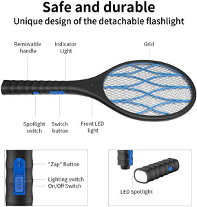 DOUHE Racchetta Zanzare Elettrica, USB Ricaricabile Antizanzare, Torcia Rimovibile, 4000 Volt, 3 Strati Protezione Maglia, Efficace Contro le Mosche, Ideale per Interni ed Esterni