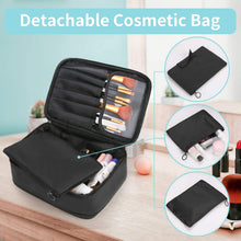 Carica l'immagine nel visualizzatore di Gallery, Porta Trucchi da Viaggio,Trousse da viaggio portatile Con contenitore per gioielli e vano spazzole Utilizzato in cosmetici pennelli per il trucco anelli orecchini collane, nero