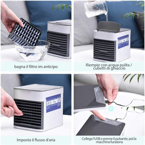 Homitt Mini Raffreddatore D'aria,Personale Condizionatori Raffrescatore Evaporativoa 3 Velocità, Serbatoio D'acqua Senza Perdite, Cavo USB, Air Cooler per Casa, Ufficio e Auto