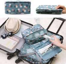 Carica l'immagine nel visualizzatore di Gallery, OrgaWise Borsa da toilette da viaggio Borsa da viaggio pensata da viaggio Borsa cosmetica da donna per trucco da donna invia una borsa impermeabile drwasrting Blu-margherita
