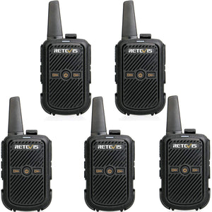 Retevis RT15 Mini Walkie Talkie 2W 208DCS Squelch Professionali 5 Pezzi, Nero - Ilgrandebazar
