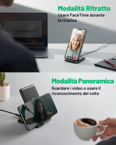 Caricatore Wireless, INIU 15W Certificato Qi Ricarica Rapida Wireless Phone Charger Holder Wireless Luce adattiv Supporto Telefono per iPhone 15 14 13 12 11 Pro Max Samsung Galaxy Google Pixel