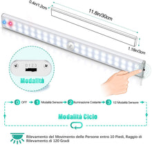 Carica l'immagine nel visualizzatore di Gallery, Tanbaby Luce per Armadio, Lampada Armadio 40 LED con Sensore Movimento, Batteria Ricaricabile, Luce LED con Striscia Magnetica Adesiva, per Armadio, Scale, Corridoi, Cucina, Garage - Bianca