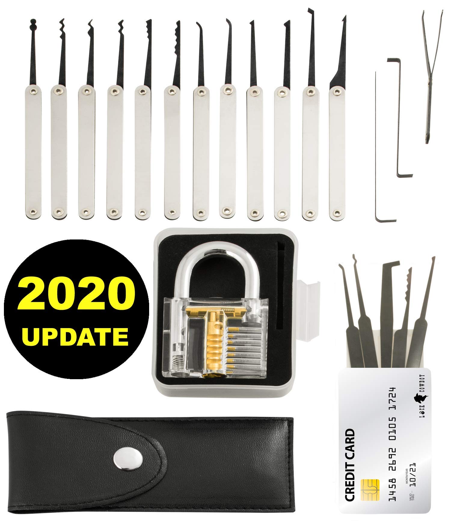 Loboo Idea - Set di 28 grimaldelli, con lucchetto trasparente, per principianti e fabbri professionisti Loboo Idea - Set di 28 grimaldelli, con lucchetto trasparente, per principianti e fabbri professionisti