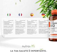 Carica l&#39;immagine nel visualizzatore di Gallery, Vitamina B12 1000 mcg - 365 Compresse (Fornitura 12 mesi di Metilcobalamina Vegana) - Contribuisce alla Riduzione di Stanchezza e Affaticamento - Prodotto da Nutravita