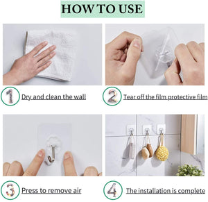 LABOTA 20PCS Ganci Adesivi Trasparenti,Gancio a Parete per Cucina con Ganci in Acciaio Asciugamano da Bagno Ganci a soffitto
