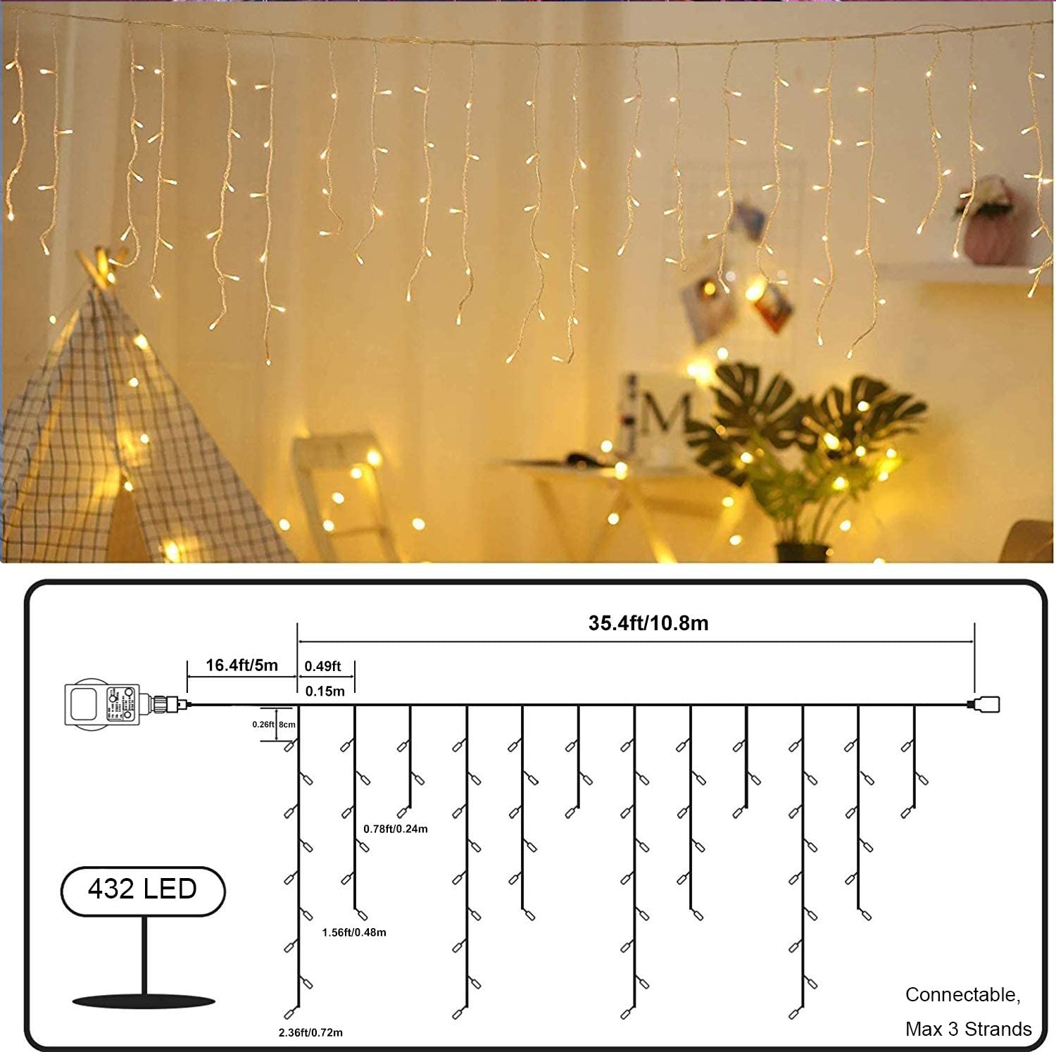 ZQEJEFD Luci Natale Esterno Cascata 10M 400 LED Tenda Luminosa Esterno Natale Prolungabile Luci di Natale Cascata, 8 Modalità IP44 Impermeabile per Natale,Tetto, Balcone, Giardino, Bianco Caldo ZQEJEFD Luci Natale Esterno Cascata 10M 400 LED Tenda Luminosa Esterno Natale Prolungabile Luci di Natale Cascata, 8 Modalità IP44 Impermeabile per Natale,Tetto, Balcone, Giardino, Bianco Caldo