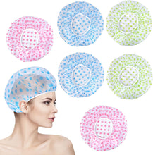 Carica l'immagine nel visualizzatore di Gallery, Jinlaili 6 Pezzi Cuffie Doccia, Cuffia da Bagno in Plastica, Riutilizzabile Impermeabile Cuffie Capelli, Elastica Grande Showe Caps, Cuffia Doccia con Fascia Elastica per spa salone Viaggi Casa Hotel