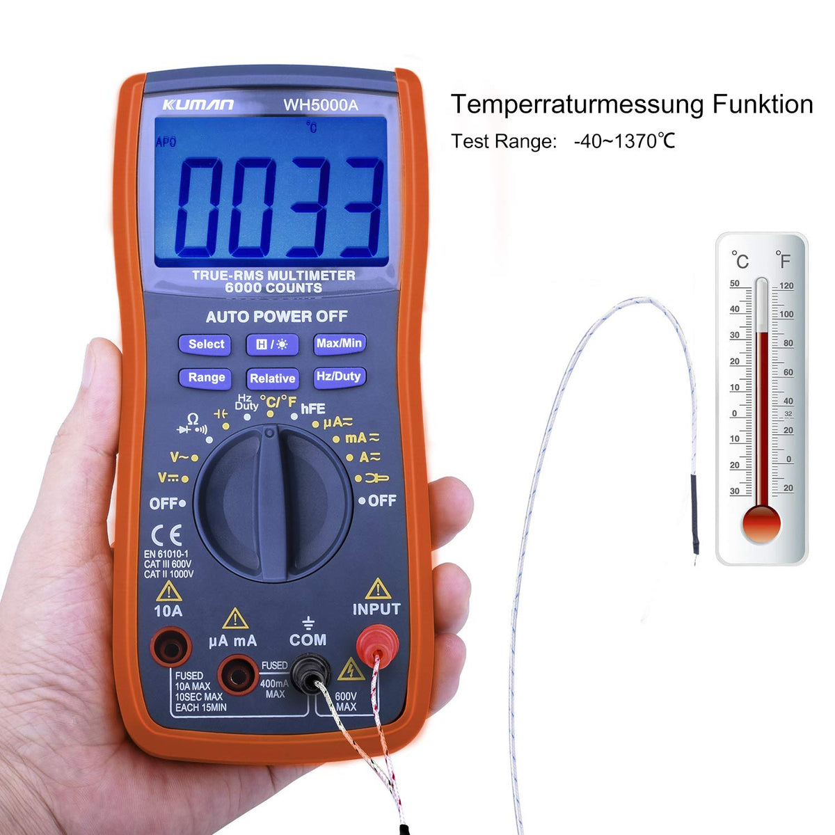 Multimetro digale TRMS 6000 conta voltmetro amperometro ohmmetro per AC DC Volt e corrente, Ohm, capacà, Temp,Hz e Tester diodi 1420 Multimetro digale TRMS 6000 conta voltmetro amperometro ohmmetro per AC DC Volt e corrente, Ohm, capacà, Temp,Hz e Tester diodi 1420