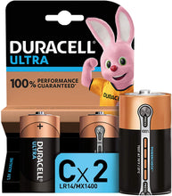 Carica l'immagine nel visualizzatore di Gallery, Duracell Ultra C con Powercheck Batteria Alcalina, Confezione da 2, 1.5 Volt LR14 MN1400, Nero/Bronzo