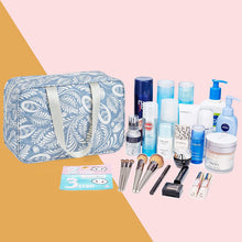 Carica l'immagine nel visualizzatore di Gallery, Beauty case grande doppio kit borsa per trucchi da viaggio, organizer per donne e donne Foglia Blu