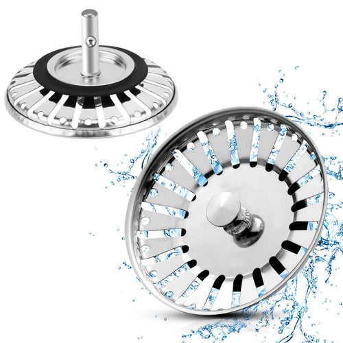 2 filtri per lavello da 304 in acciaio inox, tappo per scarico da cucina, a spina di pesce Ø 8mm, 25 mm vite, diametro 84 mm cestello per setaccio