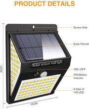 Carica l&#39;immagine nel visualizzatore di Gallery, Luci solari per esterni, 140 LED, Litogo, versione 2020, per esterni con sensore di movimento, 1200 mAh, impermeabili, 800 lm, 3 modalità, 270°, per esterni