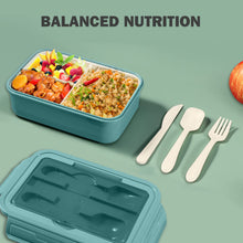 Carica l&#39;immagine nel visualizzatore di Gallery, Diboniur Lunch Box, Porta Pranzo con Posate, 1400ml Bambino Adulto Bento Box con 3 Scomparti, Schiscetta Contenitore Pranzo per Microonde Lavoro Picnic Ufficio (Blu)