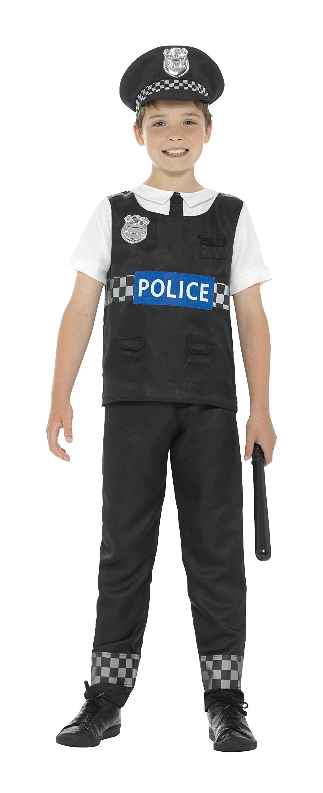 SMIFFYS Costume Poliziotto, bianco e nero, con top, pantaloni e cappello - Ilgrandebazar