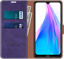 Carica l'immagine nel visualizzatore di Gallery, MOBESV Custodia Xiaomi Redmi Note 8T, Cover a Libro Xiaomi Redmi Note 8T, Custodia in Pelle Xiaomi Redmi Note 8T Magnetica Cover per Xiaomi Redmi Note 8T, Viola/Rosso
