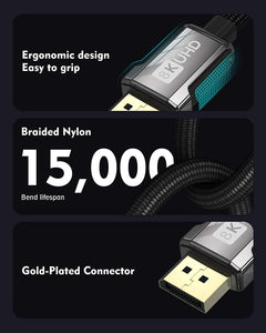 Cavo Displayport 1.4 240Hz, Cavo DP 1.4 1M Supporto 8K@60Hz, 4K@144Hz, 2K@240Hz, HBR3 32.4Gbps, HDR, DSC 1.2, G-Sync & Free-Sync, Silkland Display Port 1.4 per Gaming Monitor, Scheda Grafica