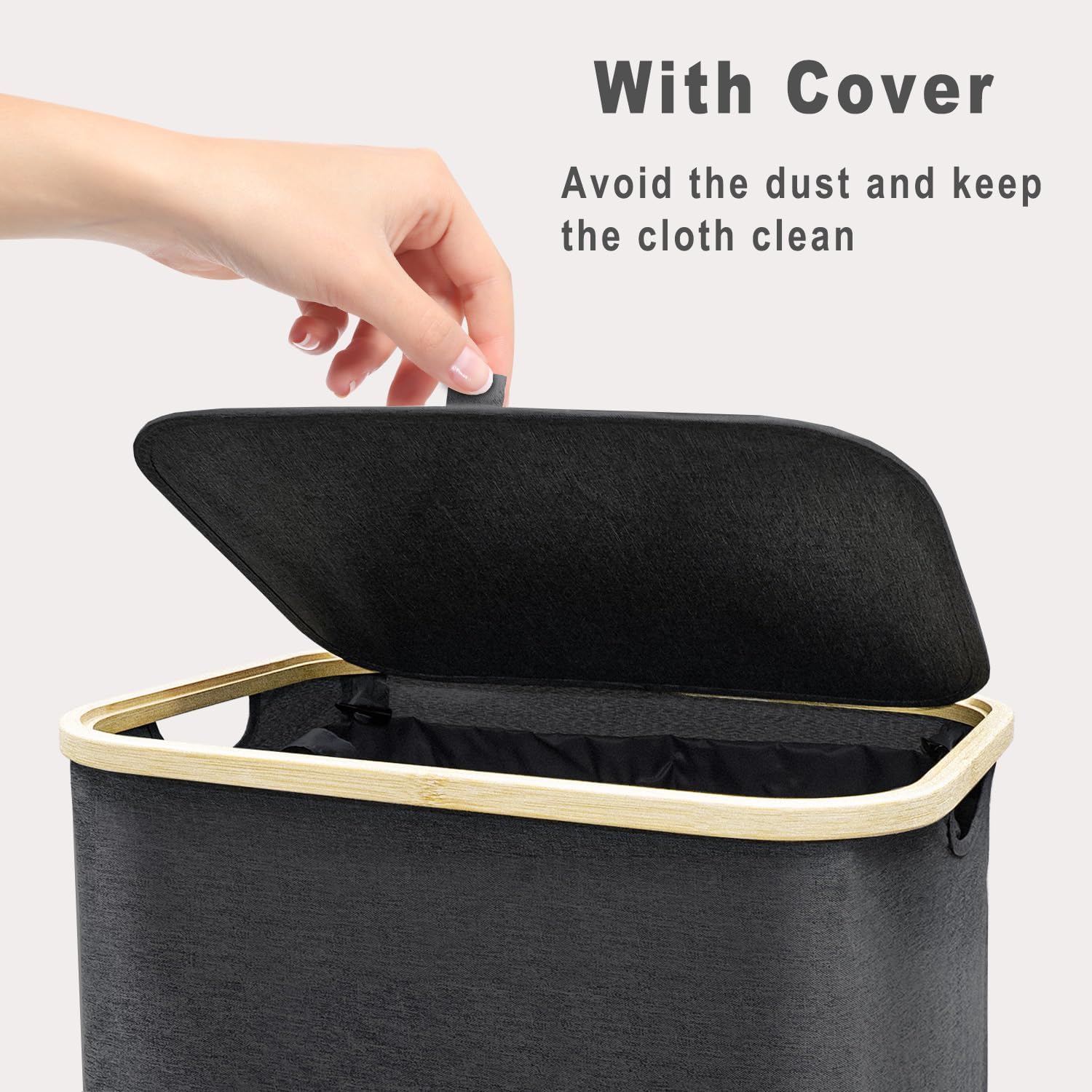 Cesto Portabiancheria Sporca XL 110L | Bambù Con Coperchio | Per Bagno E Camera | 77x44x33cm - Foto 6