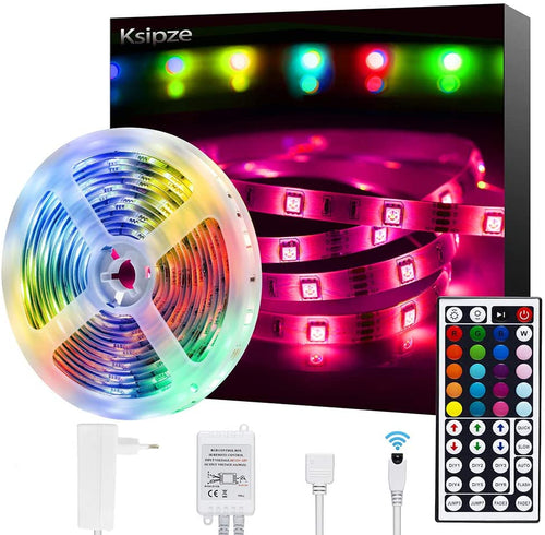 Striscia LED, Ksipze 5M RGB Luci Led Colorate 12V Autoadesiva Led Light Strip con 44 Tasti Telecomando Luminosità Regolabile Nastri Led Retroilluminazione per Camera Cucina Sottopensile Decorazione