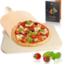 Carica l&#39;immagine nel visualizzatore di Gallery, Amazy Pietra Refrattaria per Pizza da Forno, incl. PALA pizza e RICETTARIO–Pietra per Cottura Pizza dal sapore italiano (38x30x1,5cm)