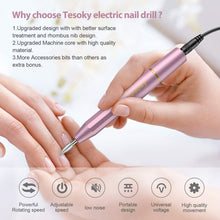 Carica l&#39;immagine nel visualizzatore di Gallery, Aggiornato Fresa per Unghie,Tesoky 11 in 1 Portatile Fresa Unghie professionale per Manicure e Pedicure and Casa e Salone DIY 2000 Giri Velocità Regolabile con Strumenti di Lucidatura (Rosa)