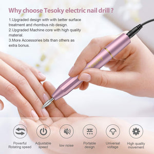 Aggiornato Fresa per Unghie,Tesoky 11 in 1 Portatile Fresa Unghie professionale per Manicure e Pedicure and Casa e Salone DIY 2000 Giri Velocità Regolabile con Strumenti di Lucidatura (Rosa)