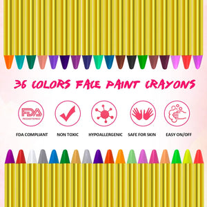 Gifort Trucchi per Truccabimbi, 36 Colori Body Painting Kit con 4 Face Paint Stampini per Bambini, Perfetto per Carnevale, Pasqua, Natale, Halloween
