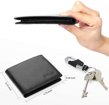 Carica l'immagine nel visualizzatore di Gallery, Portafoglio Uomo Vera Pelle Blocco RFID. Piccolo Portafoglio Con Portamonete Portafogli e Porta Chiavi Confezione Regalo, Porta tessere tascabile documenti, Raccoglitore tessere banconote sottile-NERO