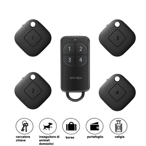 Key Finder, cercatore Chiave Portachiavi Wireless con 4 riceventi, Pet Black - Ilgrandebazar