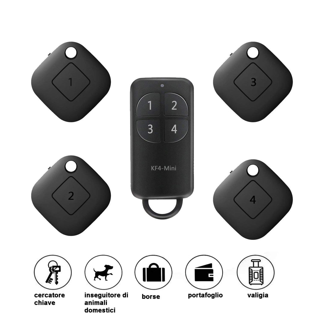Key Finder, cercatore Chiave Portachiavi Wireless con 4 riceventi, Pet Black - Ilgrandebazar