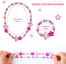 Carica l'immagine nel visualizzatore di Gallery, Herefun 6 Pezzi Gioielli Bambina Collana Braccialetti, Collana Braccialetti Amicizia Bambini Bracciale, Collana e Braccialetti Set Principessa Perline in Legno Regalo Festa Compleanno per Bambina