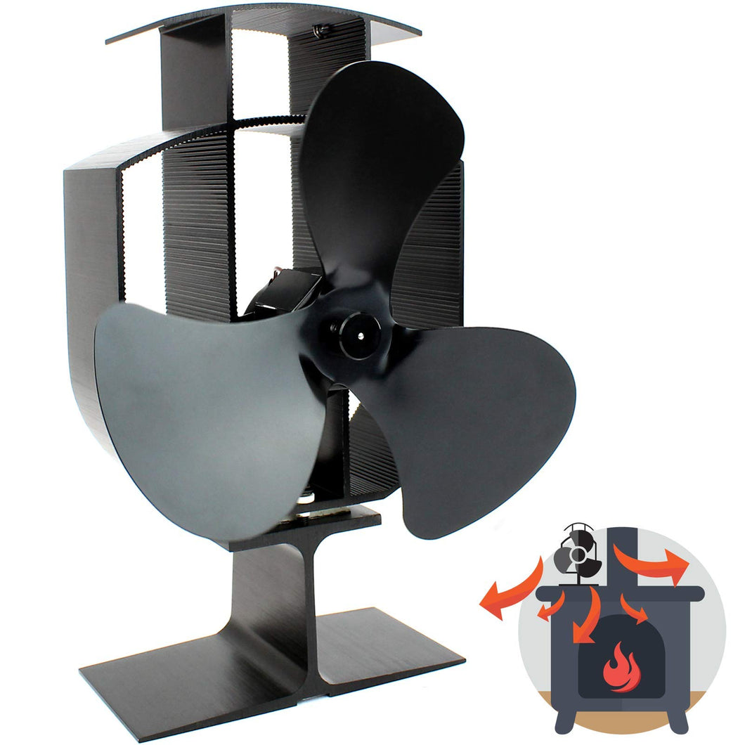 Heat Powered Stove Fan | Wood Log Burner Fireplace | Eco Friendly M&W Black - Ilgrandebazar