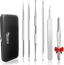Carica l&#39;immagine nel visualizzatore di Gallery, Pinza Rimozione Punti Neri Naso Leva Comedoni IZUKU [GARANZIE A VITA] Blackhead Remover Kit Acciaio da 6 Strumenti Professionali con Due Estremità,togli i Punti Bianchi e le Macchie Acne dal Viso