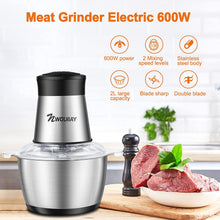 Carica l'immagine nel visualizzatore di Gallery, NWOUIIAY Tritatutto Elettrico 600 W con 2L Ciotola in Acciaio Inox 2 Velocità con 4 Lame Affilate Frullatore Tritatutto con Motore Potente Robot da Cucina per Frutta Verdura Carne Spezie