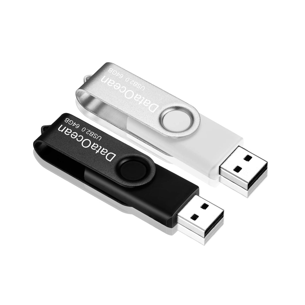 2 Pezzi Pendrive 64GB DataOcean Chiavetta USB 2.0 64 Gb, Nero, Argento - Ilgrandebazar