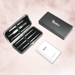Pinza Rimozione Punti Neri Naso Leva Comedoni IZUKU [GARANZIE A VITA] Blackhead Remover Kit Acciaio da 6 Strumenti Professionali con Due Estremità,togli i Punti Bianchi e le Macchie Acne dal Viso