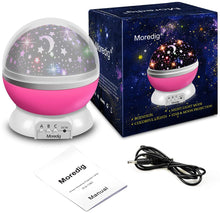 Carica l'immagine nel visualizzatore di Gallery, Moredig - Lampada Proiettore Stelle Bambini, Luce Notturna Bambini con 8 Colori Luci &amp; 360° Rotazione, Luce Notte per Bambini, Neonati, Compleanno, Natale, Halloween, Vivai - Rosa A-rosa