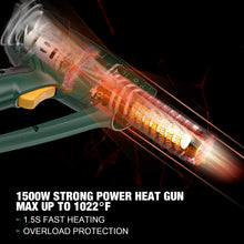 Carica l'immagine nel visualizzatore di Gallery, Pistola ad Aria Calda 2000W, TECCPO Pistola Termica Professionale, 400℃-250L/min, 550℃-500L/min, Riscaldamento Rapido, Perfetto per Restringere il PVC, con 7 Accessori -TAHG01P