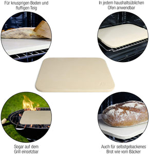 Amazy Pietra Refrattaria per Pizza da Forno, incl. PALA pizza e RICETTARIO–Pietra per Cottura Pizza dal sapore italiano (38x30x1,5cm)