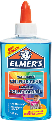 Elmer’s Colla Vinilica Colorata Semitrasparente, Lavabile, Ottima per Realizzare Slime, Blu, 147 ml, 1 Pezzo
