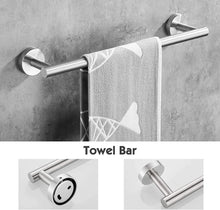 Carica l&#39;immagine nel visualizzatore di Gallery, Hoomtaook Set da bagno 304 Portasciugamani in Acciaio Inossidabile per Bagni 3 in 1 Portasciugamani Porta Carta Igienica a Parete Finitura Spazzolata Installazione Trapano Superficiale Argento