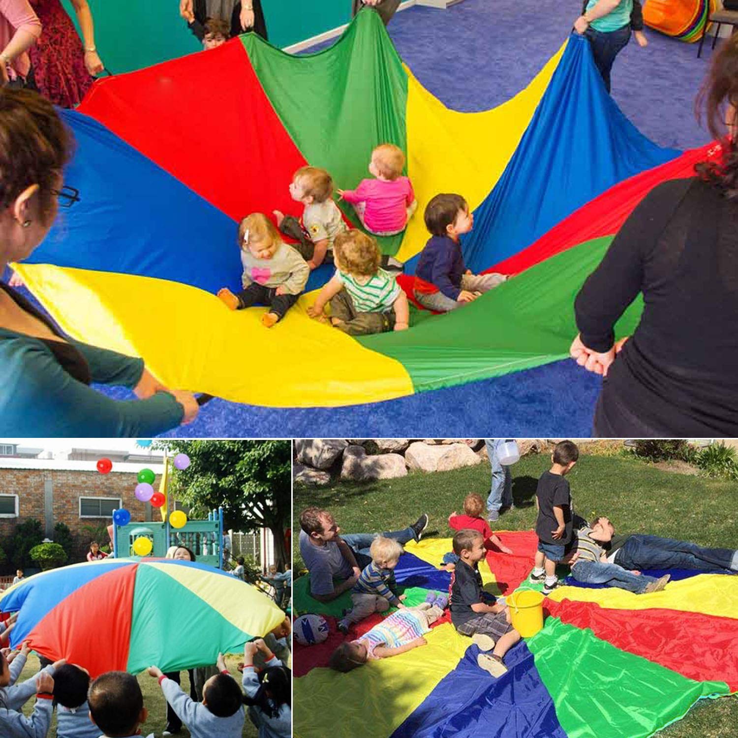 Relaxdays Paracadute Ludico Arcobaleno, Telo Giocattolo Per Bambini 6 M, Gioco Didattico Per - Foto 10