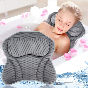 Amzeeniu Cuscino da Bagno,Cuscino per Vasca da Bagno 4D Air Mesh con 6 Ventose,Cuscini Poggiatesta da Vasca per Vasca da Bagno Cuscino,Home Spa per Collo della Vasca E Supporto per La Schiena Grigio