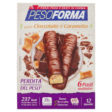 Carica l&#39;immagine nel visualizzatore di Gallery, Pesoforma Barrette - Cioccolato e Caramello, Pasti Sostitutivi Dimagranti, 12 x 31g