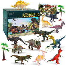 Carica l'immagine nel visualizzatore di Gallery, kramow Dinosauro Giocattolo Set di 15,Dinosauro Giocattoli per Bambini 12 Realistico Forma di Dinosauro+2 Albero+1 Libro dei Dinosauri