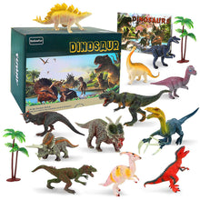 Carica l'immagine nel visualizzatore di Gallery, kramow Dinosauro Giocattolo Set di 15,Dinosauro Giocattoli per Bambini 12 Realistico Forma di Dinosauro+2 Albero+1 Libro dei Dinosauri