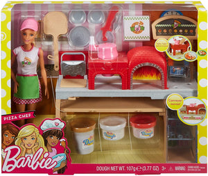 Barbie la Pizzeria con Bambola, Tavolo per Le Pizze, Forno e Pasta da Modellare, Giocattolo per Bambini 3 + Anni, FHR09