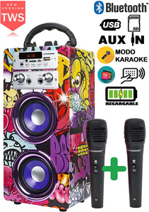 DYNASONIC 025 -Cassa Bluetooth Altoparlante Karaoke 10W | Wireless portatile con microfono incluso | Lettore SD USB e lettore Mp3, Radio FM, Modello 1 [Classe di efficienza energetica A+]